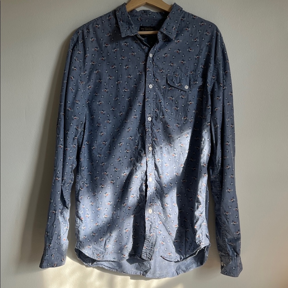 Western-style chambray shirt with floral pattern. C.P.O. Provisions. - Picture 2 of 4